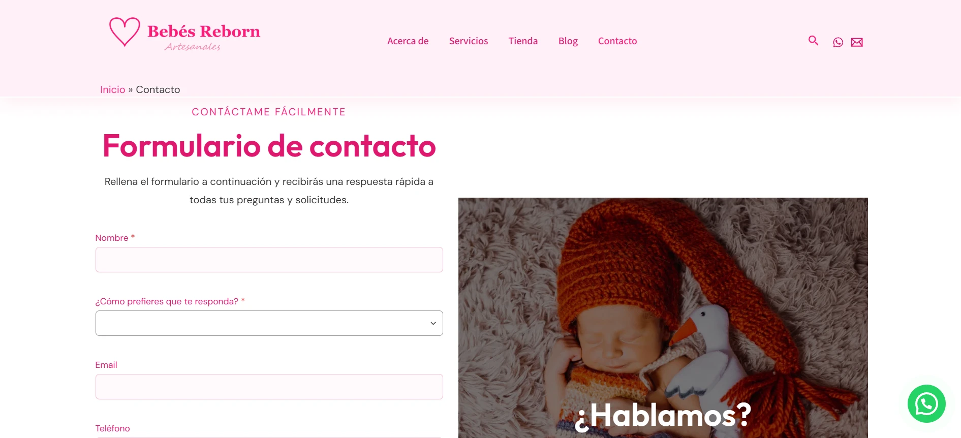 Página de contacto de bebés reborn artesanales
