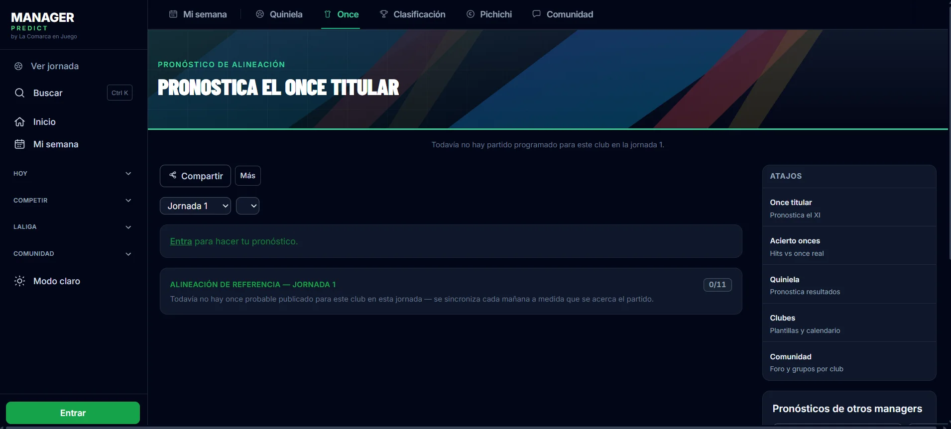 Pronóstico del once titular en Manager Predict