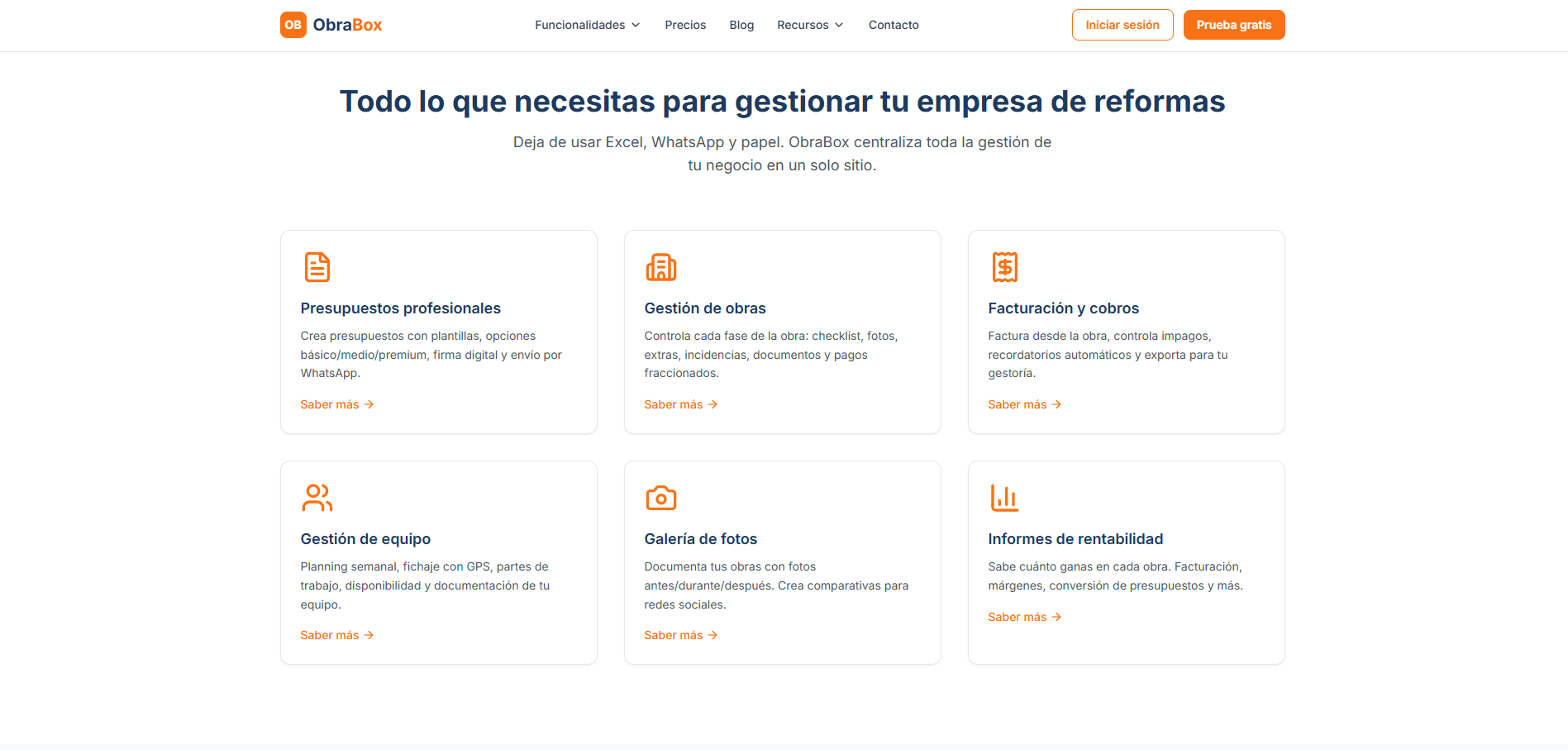 Funcionalidades de ObraBox